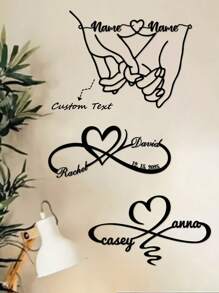 1 pieza Personalizado arte de pared de metal de pareja - Personalizable con nombre, fecha, contenido de texto - Diseño retro de amor y manos de pareja unidas, diseño de corazón infinito, decoración de pared de logo infinito - Perfecto para regalo de boda, aniversario, San Valentín, compromiso, Día de la Madre - Adornos, decoración del hogar, decoración de pared, decoración de habitación, decoración de sala de estar, decoración de dormitorio, decoración de baño, decoración de cocina, decoración de la casa, personalizado