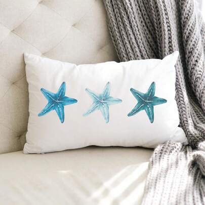 1pc Starfish Pillow Cover, Lumbar Pillow For Entryway Or Kitchen - Blue Starfish Design, Beach Themed Home Decor, Summer Beach House Pillow, Coastal Pillow Cover, Beach House Decor, Kitchen Pillow Pillow Cover