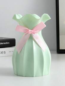 1pc Simple Creative Pineapple Plastic Vase Home Art Placement Vase Living Room Tea Table Desktop Ornament Vase Bow In Random Colors