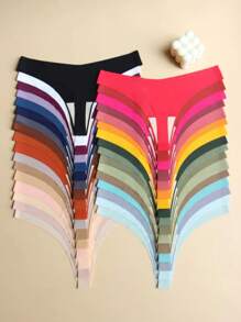 Randomly Packing 8pcs Plain-Colored Non-Marked Thong V-Style Sexy Ladies Underwear Non-Marked Breathable Soft Comfortable Personality Novel Underwear Women Seamless Suit