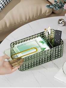 1 szt. Wielofunkcyjny dozownik chusteczek na biurko, plastikowe pudełko do przechowywania chusteczek, organizer na kosmetyki do biżuterii ze wbudowaną sprężyną na chusteczki, pilot zdalnego sterowania, odpowiedni do salonu, gabinetu, stołu jadalnego, sypialni, łazienki, toaletki, biura, niezbędny do organizacji chusteczek i biurka, świetny prezent