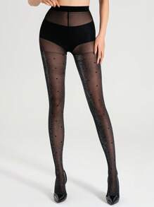 1 件女式黑色闪亮波尔卡圆点紧身打底裤，性感透明连裤袜