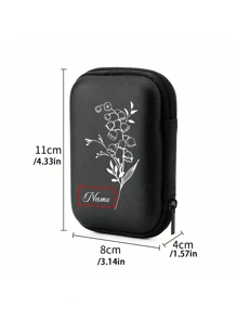 Customized Name Black Storage Bag, Digital Storage Bag With White Flowers And Customized Art Words, Hard Shell Power/Mouse Storage Bag, Portable Protective Case For Travel Digital Camera, Bluetooth Earphone Storage Bag, Multifunctional Mobile Data Cable Charger Storage Box, Usb Flash Drive, Usb Shielded Earphone Protection Bag Valentines Purses And Bags Girl