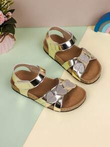 Girls' Soft Sole Non-Slip Sandals, Glitter Heart Design Kids Shoes, Sweet Casual Beach Shoes, New - Gold - View 7