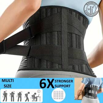 Professional Back Support Belt With 6 Stays - Breathable 16-Hole Mesh Design, Anti-Slip Lumbar Brace For Women At Work Exercise Waist Belt Suitable For Workout Home Sports And Walk