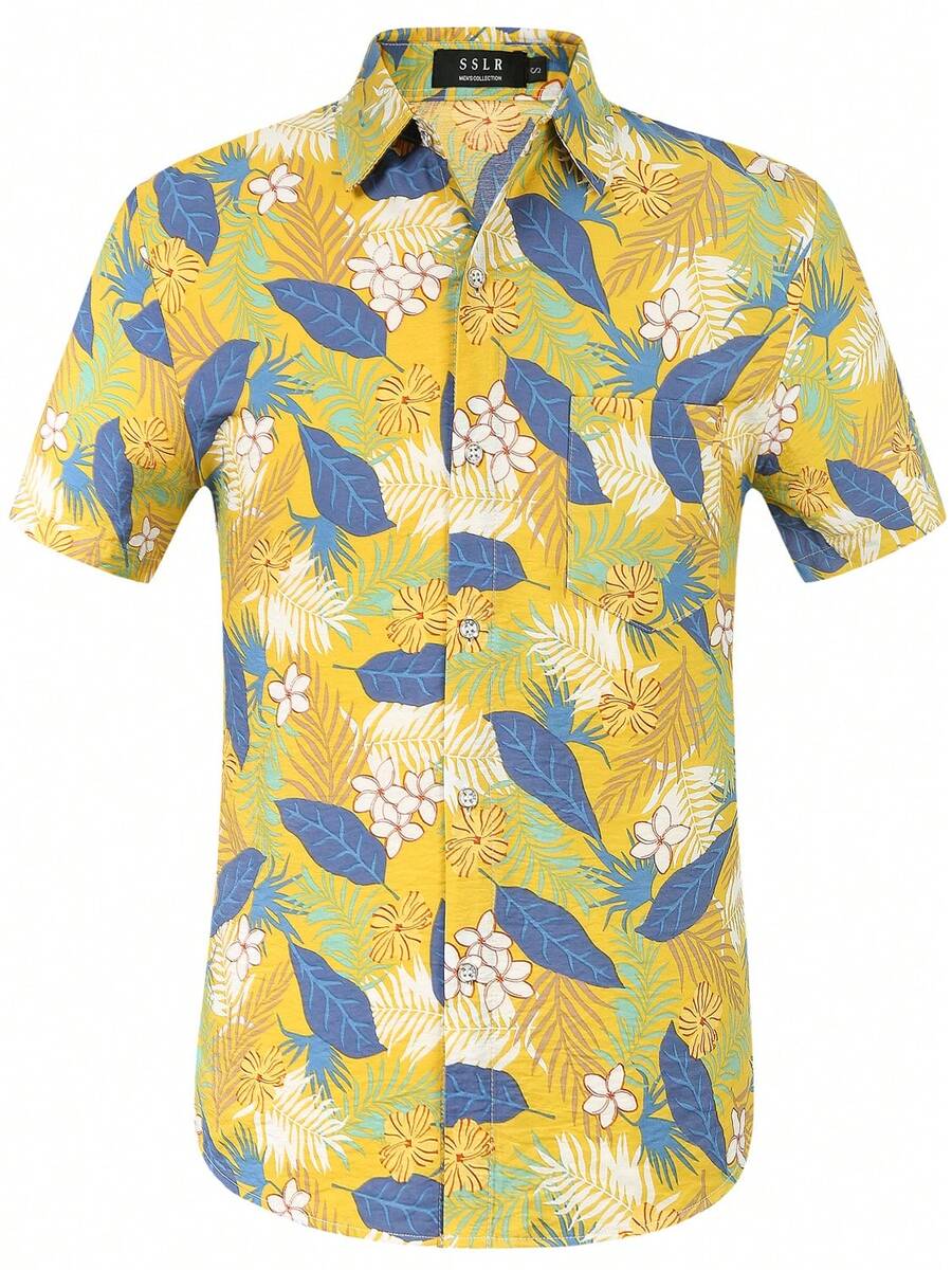 SSLR Hawaiian Shirts For Men Short Sleeve Beach Vacation Party Aloha Shirt - Yellow(271) - View 1