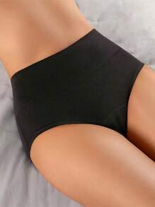 4pcs Women High Waist Solid Black Cotton Breathable And Comfortable Underwear - Black - View 3