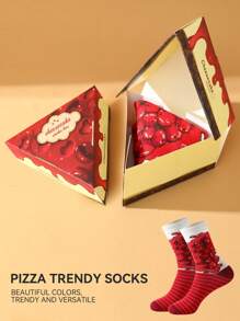 1 Par de Calcetines Únicos de Mujer con Diseño de Triángulos de Pizza, Calcetines Casuales Suaves y Transpirables, Diseño Creativo Adecuado para el Hogar, Salidas, Fiestas para Mejorar el Ambiente Festivo, Regalo Novedoso para Familiares y Amigos, Unisex para Todas las Estaciones