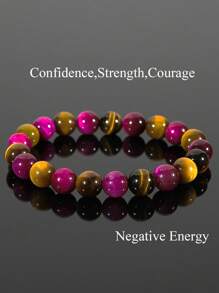 8 毫米天然石玫瑰红虎眼石串珠手链勇气、信心、保护瑜伽冥想珠宝适合女性男性 - 负能量 - 彩色 - 查看 5