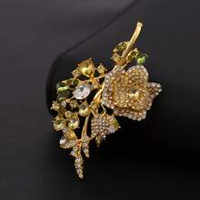 Fashionable Rose-Shaped Multi-Colored Rhinestone Brooch, Suit/Shirt Jewelry Accessory For Women Party Dress