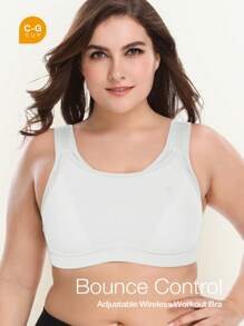 Wingslove Adjustable Wide Strap Plus Size Wireless Sports Bra, High Support Suitable For Large Bust, Perfect For Yoga And Workout - White - View 2