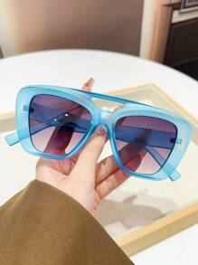 1 pieza Gafas de moda estilo piloto de doble puente retro Y2K, adecuadas para mujeres y hombres, para vacaciones en la playa en verano, al aire libre, y para viajar