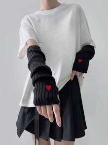 1 Pair Street Style Decorative Sleeve Cuffs, Girl Y2K Millennium Inspired Arm Warmers, Student Subculture Butterfly Embroidery Arm Sleeves, Simple Japanese Style Fingerless Knit Gloves, Fashionable Arm Warmers