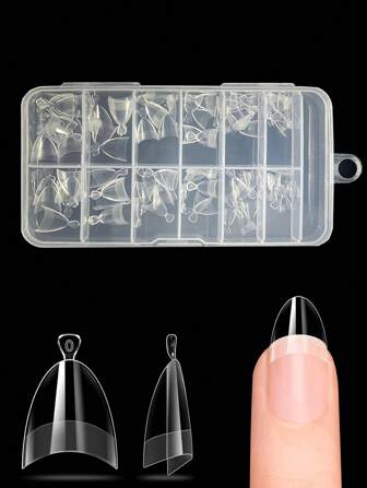 120 件短杏仁指甲片半哑光软凝胶指甲片 12 种尺寸短杏仁半覆盖假指甲带手柄适用于按压指甲延长艺术家居和 DIY 美甲沙龙带盒
