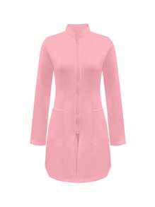 Chaqueta de laboratorio con cremallera de unicolor, abrigo de laboratorio con bolsillos dobles, rosa primavera - Rosa - Ver 1