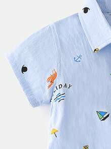 Camisa casual de manga corta con estampado de dibujos animados para niños pequeños, nueva llegada de verano