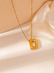 1 pièce Collier pendentif à lettre initiale de ballon à bulles en acier inoxydable plaqué or épais pour femmes et hommes, bijoux de mode personnalisés