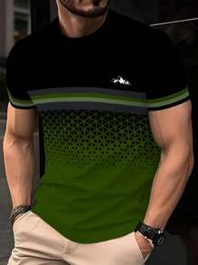 Camiseta casual de hombre con estampado 3D a dos tonos y rayas, mezcla de poliéster transpirable, cuello redondo, manga corta, top de verano - Multicolor - Ver 2