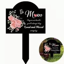 1/2pcs Classic Acrylic Tombstone, 2D, Weather-Resistant Memorial Plaque For Cemetery Decoration, No Electricity Needed, Suitable For Mother's Day And Special Occasions, Multipurpose Memorial Garden , 2D - Multicolor-ground Plug - View 1