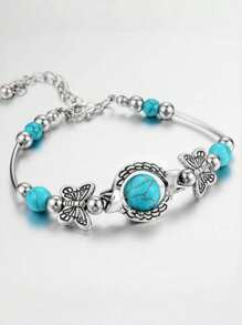 1pc Handmade Natural Turquoise Bracelet, Versatile Accessories Suitable For Girls, Party, Date, Everyday Wear