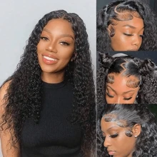 MECRY 22 英寸水波蕾丝前假发 13x4 高清透明卷发蕾丝前假发 女士无胶卷发蕾丝前假发 预拔婴儿头发 自然发际线 200% 密度 - 彩色 - 查看 3