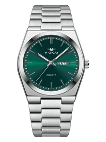 A Stylish, Fashionable, Casual, Business, Minimalist, High-End, Calendar, Stainless Steel Round Men's Watch.