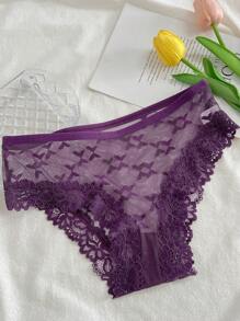 3 条装 女式低腰蕾丝蝴蝶花卉图案透气舒适性感内裤 - 彩色 - 查看 2