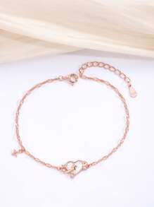 1 pieza Brazalete de plata de ley 925 con forma de corazón, color oro rosa/madreperla blanca