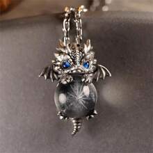 1pc Vintage Silver Chinese Blue Dragon Pendant Necklace, Cute Small Dragon Choker Necklace, Hiphop Jewelry Gift