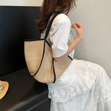 Versatile Woven Straw Shoulder Bag For Women, Large Capacity, Leisure Fashion, Beach Bag, Knitted Designer Bag, Summer