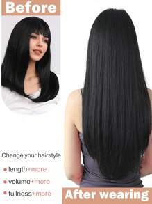 ZURO 16 Clips 22 Inch 7pcs Black Straight Synthetic Hair Extensions For Women - Black - View 10