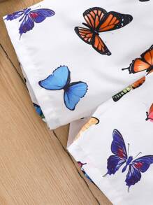 Young Girl's Casual Butterfly Print Off-Shoulder Romper, Summer - White - View 6