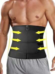 1pc Men's Sports Waist Trainer Belt, Neoprene Sweat Enhancing Body Shaper Corset, Zipper Closure, Fitness Waist Cincher