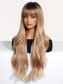 Tóc giả dài 26 inch màu nâu đỏ ánh đồng, xoăn nhẹ, phù hợp cho nữ, bồng bềnh và bóng mượt với phần mái, thích hợp cho các bữa tiệc và sử dụng hàng ngày. - Tóc vàng ombre - Xem 3