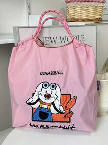 1 st. Nieuwe Casual Geborduurde Leuke Konijnenpatroon Lichtgewicht Opvouwbare Nylon Boodschappentas, Geschikt Voor Feest, Reizen, Winkelen En Strand Tote Bag