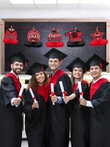 9Pcs/Set Graduation Party Decorations Class Of 2025 Congrats Grad, Table Centerpiece Congratulate Graduation Honeycomb Table Toppers For Graduation Party Supplies(Red,Black), Graduation Party, Perfection Table Centerpiece Toppers Party Supplies, Birthday Party Table Sign Decor - Multicolor - View 3