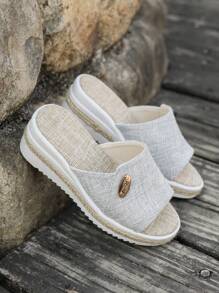 Girls' Casual Solid Color Open Toe Sandals, Thick Sole Rope Platform Wedge Slippers, Suitable For Summer Indoor And Outdoor Wear (Run Small)