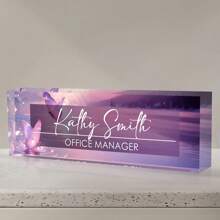 [Placa de nombre de escritorio personalizable] 1 pieza Placa de nombre de escritorio acrílica elegante - personalizable con diseño de mariposa de acuarela, letrero de sobre mesa personalizado - regalo de aprecio ideal, accesorios de escritorio acrílicos, regalos de oficina para el jefe, regalos de aprecio a los empleados