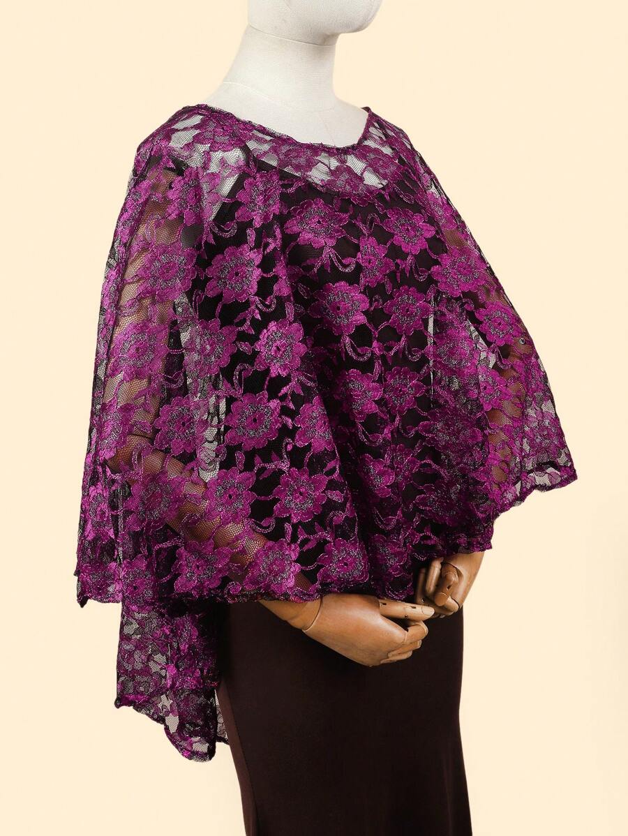 1pc Paisley Pattern Casual Polyester Dual-Color Asymmetrical Lace Poncho/Shawl, Sun Protection Shawl For Events, Vacation, All Seasons - Multicolor - View 1
