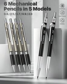 37PCS Art Mechanical Pencil Set, Drafting Pencil 5 Sizes- 0.3, 0.5, 0.7, 0.9MM & 2PCS 2.0MM Mechanical Drawing Pencils With 492PCS Leads (6B 4B 2B HB 2H 4H Color) For Artist Sketching Drawing Back To School