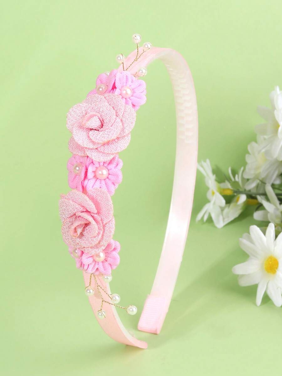 1 Stück Kinder Weiß Kunstblumen Haarband, geeignet für täglichen und Hochzeitssaison Haarschmuck Dekoration - Pink - Übersicht 1