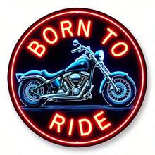 Biển kim loại tròn cổ điển 7,8x7,8 inch với hình ảnh xe máy Chepnor "Born To Ride", lấy cảm hứng từ nghệ thuật cổ điển với màu đỏ và xanh lam tươi sáng, phông chữ cổ điển, phù hợp cho quán bar, quán cà phê, nhà bãi biển, trang trí tường sân sau, in 2D, nghệ thuật treo tường bằng sắt bền, phù hợp với trang trí cổ điển, vị trí lỗ ngẫu nhiên - Nhiều màu - Xem 9