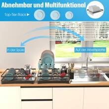 OYAJIA Large Dish Drying Rack - Extendable Dish Rack, Multifunctional Dish Rack For Kitchen Counter,Detachable Large Capacity Dish Drainer Organizer With Utensil Holder, Anti-Rust Dish Drainers With Cutlery & Cup Holders - 49*30*34cm - Black - View 5