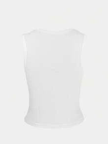 Women's Casual Sleeveless Button-Up Tank Top, Slim Fit, Versatile, White, Summer New Arrival