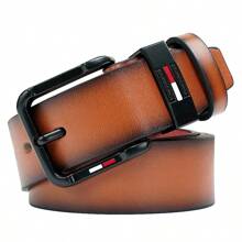 1pc Handmade Men's Leather Belt, Red And White Color, Casual Buckle Design Suitable For Jeans, Work, Business And Outing