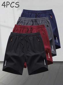 4pcs Casual Sports Shorts For Men, Breathable Workout Yoga Training Running Fitness Beach Shorts