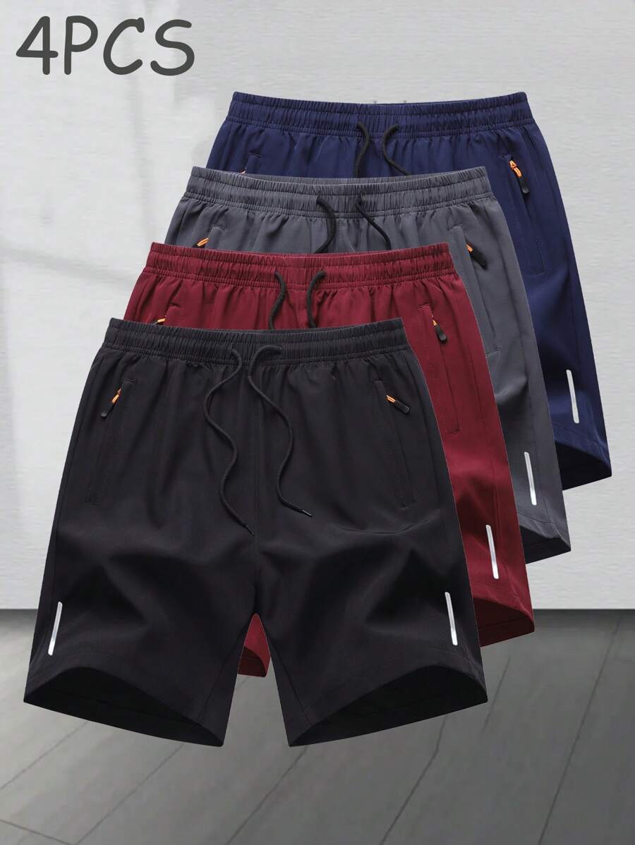 4pcs Casual Sports Shorts For Men, Breathable Workout Yoga Training Running Fitness Beach Shorts