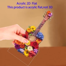 Guitare plate 2D décorée de fleurs colorées, décoration de bureau sans pile nécessaire, livrée avec un socle, convient comme cadeau pour la fête des mères, la rentrée, la remise des diplômes, l'anniversaire