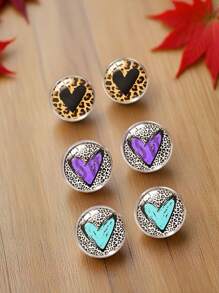 1 par de aretes tipo botón con estampado de leopardo y forma de corazón, de acero inoxidable, como regalo para el Día de la Madre