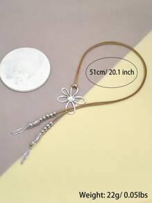 1 件质朴波西米亚风花朵吊坠项链，仿麂皮绳套索，带串珠羽毛饰物，可调节长度珠宝，适合女性日常佩戴 - 羽毛 - 查看 2